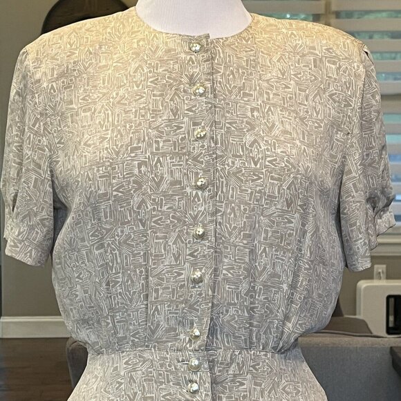 Liz Claiborne Dress 8 Petite VTG 90's Shoulder Pads Button Front Wide Waistband - Picture 4 of 16